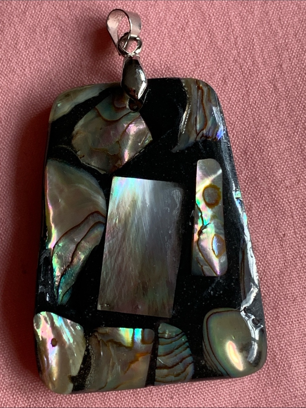 Y2K Abalone mother of Pearl black enamel silver pendant necklace